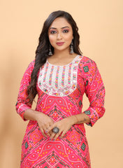 Pink Printed Straight Kurta-pant
