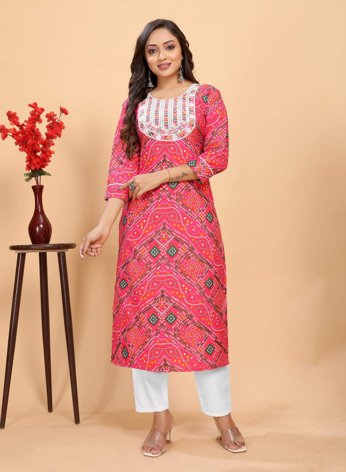 Pink Printed Straight Kurta-pant
