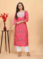 Pink Printed Straight Kurta-pant